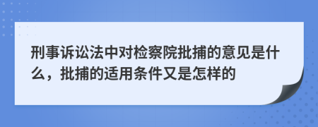 刑事诉讼法中对检察院批捕的意见是什么，批捕的适用条件又是怎样的