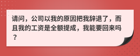 请问，公司以我的原因把我辞退了，而且我的工资是全额提成，我能要回来吗？