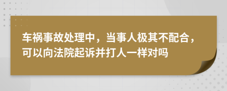 车祸事故处理中，当事人极其不配合，可以向法院起诉并打人一样对吗