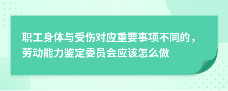 职工身体与受伤对应重要事项不同的，劳动能力鉴定委员会应该怎么做