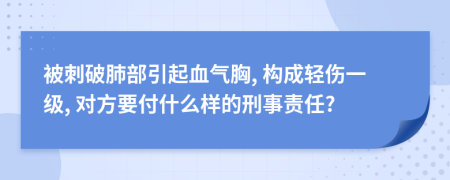被刺破肺部引起血气胸, 构成轻伤一级, 对方要付什么样的刑事责任?