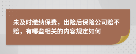 未及时缴纳保费，出险后保险公司赔不赔，有哪些相关的内容规定如何