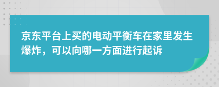 京东平台上买的电动平衡车在家里发生爆炸，可以向哪一方面进行起诉