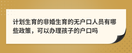 计划生育的非婚生育的无户口人员有哪些政策，可以办理孩子的户口吗