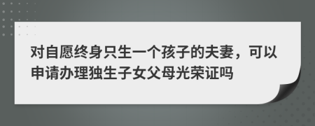 对自愿终身只生一个孩子的夫妻，可以申请办理独生子女父母光荣证吗