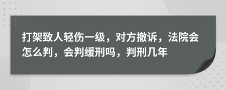 打架致人轻伤一级，对方撤诉，法院会怎么判，会判缓刑吗，判刑几年