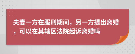 夫妻一方在服刑期间，另一方提出离婚，可以在其辖区法院起诉离婚吗