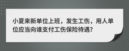 小夏来新单位上班，发生工伤，用人单位应当向谁支付工伤保险待遇？