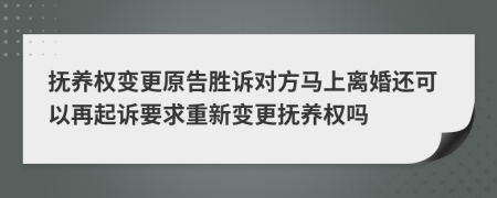 抚养权变更原告胜诉对方马上离婚还可以再起诉要求重新变更抚养权吗