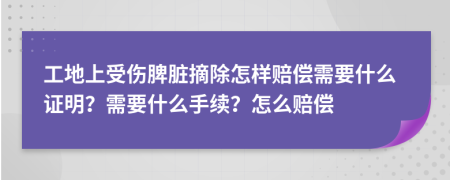 工地上受伤脾脏摘除怎样赔偿需要什么证明？需要什么手续？怎么赔偿