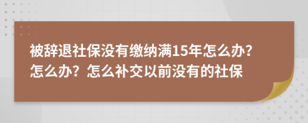 被辞退社保没有缴纳满15年怎么办？怎么办？怎么补交以前没有的社保