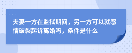 夫妻一方在监狱期间，另一方可以就感情破裂起诉离婚吗，条件是什么