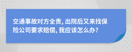 交通事故对方全责, 出院后又来找保险公司要求赔偿, 我应该怎么办?