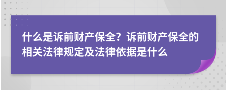 什么是诉前财产保全？诉前财产保全的相关法律规定及法律依据是什么