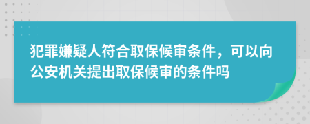 犯罪嫌疑人符合取保候审条件，可以向公安机关提出取保候审的条件吗