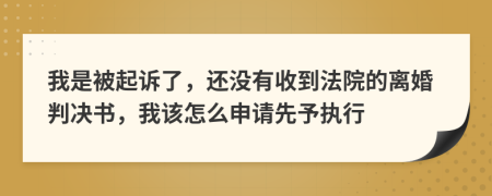 我是被起诉了，还没有收到法院的离婚判决书，我该怎么申请先予执行