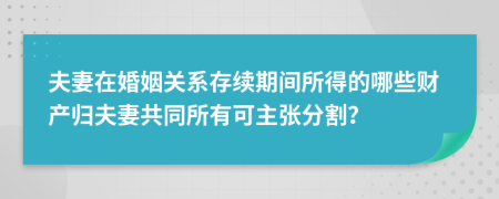 夫妻在婚姻关系存续期间所得的哪些财产归夫妻共同所有可主张分割？