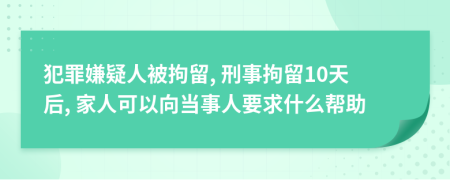 犯罪嫌疑人被拘留, 刑事拘留10天后, 家人可以向当事人要求什么帮助