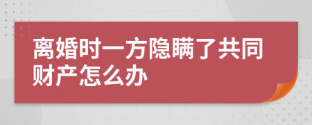 离婚时一方隐瞒了共同财产怎么办