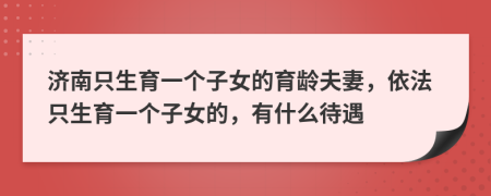 济南只生育一个子女的育龄夫妻，依法只生育一个子女的，有什么待遇