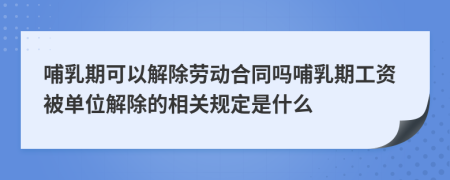 哺乳期可以解除劳动合同吗哺乳期工资被单位解除的相关规定是什么