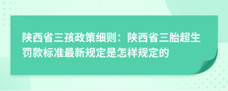 陕西省三孩政策细则：陕西省三胎超生罚款标准最新规定是怎样规定的