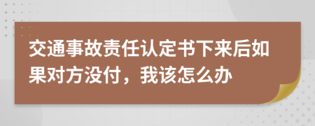 交通事故责任认定书下来后如果对方没付，我该怎么办