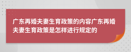 广东再婚夫妻生育政策的内容广东再婚夫妻生育政策是怎样进行规定的