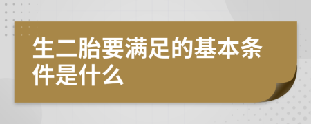 生二胎要满足的基本条件是什么