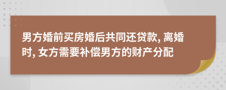 男方婚前买房婚后共同还贷款, 离婚时, 女方需要补偿男方的财产分配