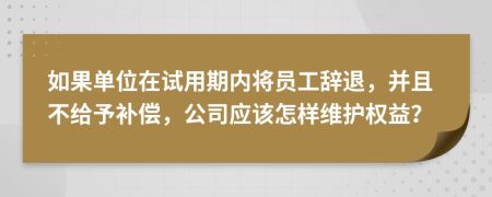 如果单位在试用期内将员工辞退，并且不给予补偿，公司应该怎样维护权益？
