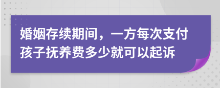 婚姻存续期间，一方每次支付孩子抚养费多少就可以起诉