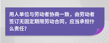 用人单位与劳动者协商一致，由劳动者签订无固定期限劳动合同，应当承担什么责任？