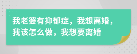 我老婆有抑郁症，我想离婚，我该怎么做，我想要离婚