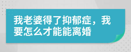 我老婆得了抑郁症，我要怎么才能能离婚