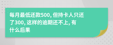 每月最低还款500, 但持卡人只还了300, 这样的逾期还不上, 有什么后果