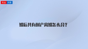 婚后共有财产离婚怎么分？