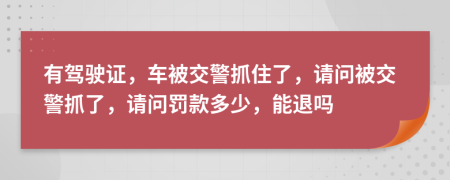 有驾驶证，车被交警抓住了，请问被交警抓了，请问罚款多少，能退吗