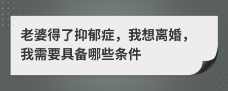 老婆得了抑郁症，我想离婚，我需要具备哪些条件