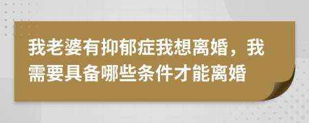 我老婆有抑郁症我想离婚，我需要具备哪些条件才能离婚