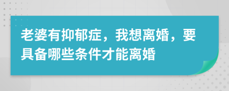 老婆有抑郁症，我想离婚，要具备哪些条件才能离婚