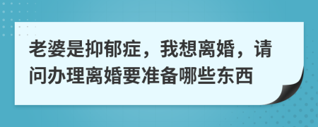 老婆是抑郁症，我想离婚，请问办理离婚要准备哪些东西