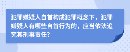 犯罪嫌疑人自首构成犯罪概念下，犯罪嫌疑人有哪些自首行为的，应当依法追究其刑事责任？