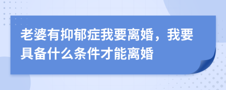 老婆有抑郁症我要离婚，我要具备什么条件才能离婚