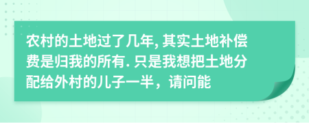 农村的土地过了几年, 其实土地补偿费是归我的所有. 只是我想把土地分配给外村的儿子一半，请问能