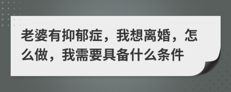 老婆有抑郁症，我想离婚，怎么做，我需要具备什么条件