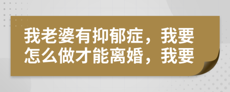 我老婆有抑郁症，我要怎么做才能离婚，我要