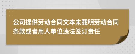  公司提供劳动合同文本未载明劳动合同条款或者用人单位违法签订责任