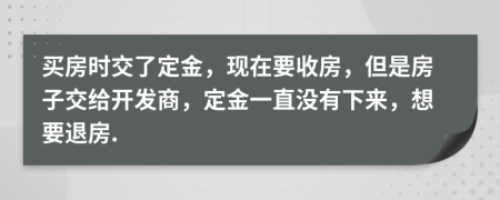 买房时交了定金，现在要收房，但是房子交给开发商，定金一直没有下来，想要退房.