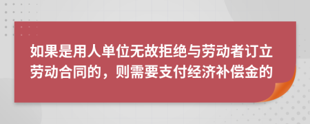 如果是用人单位无故拒绝与劳动者订立劳动合同的，则需要支付经济补偿金的